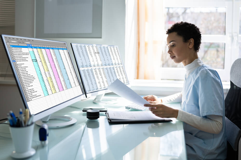 A doctor busy in her medical billing